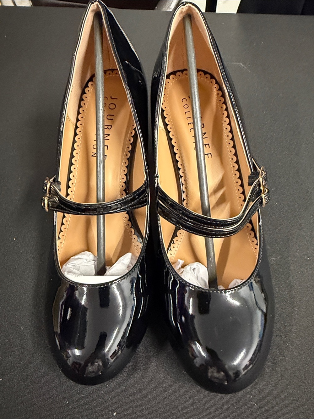 Journee Collection Black Patent Mary Jane Heels with Buckle Strap